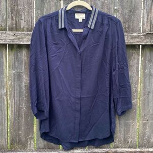 The Korner Navy Embellished Collar Button‎ a down | XL